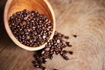 Coffee beans in a wooden Bowl