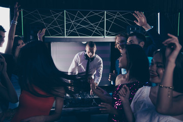 Diverse crowd, lovely cool charming beautiful cheerful ladies an