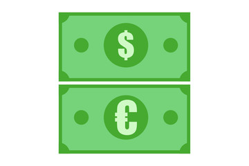 Billetes de dolar y de euro.