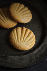 Aberffraw biscuits or Teisen Berffro a traditional Welsh shortbread from Anglesey made with butter flour and sugar and shaped like a scallop shell.  Reputed to be the oldest biscuit recipe in Britain
