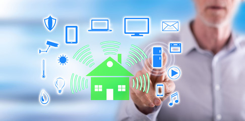 Man touching a smart home concept