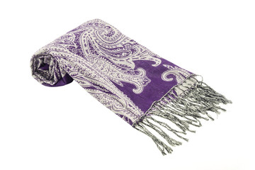 purple women's scarf with pattern isolated on white