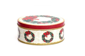 Gift box with Christmas wreath isolated on a white background