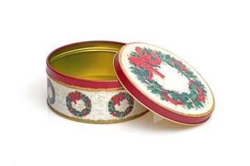 Gift box with Christmas wreath isolated on a white background