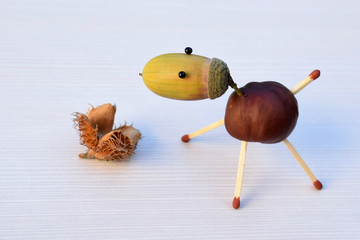 Animal figurine made of chestnuts and acorns
