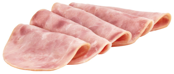 Sliced ham on white background. Pork ham sliced on white background