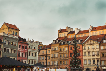 Fototapeta na wymiar Christmas in Warsaw Old Town Market Square, Poland