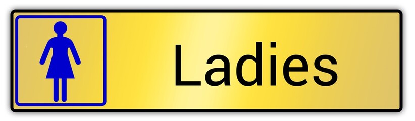 Panneau en anglais: Toilettes pour hommes et femmes, wc mixtes et unisexe - panneau pour salle de bain, toilettes et autres commodit&eacute;s texture en m&eacute;tal dor&eacute;