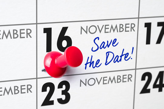 Wall calendar with a red pin - November 16