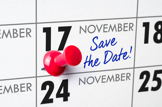 Wall calendar with a red pin - November 17