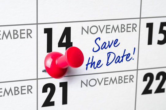 Wall calendar with a red pin - November 14