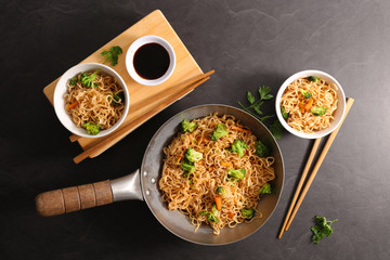 fried noodles with vegetable and soy sauce