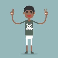 illustration man showing peace sign