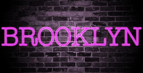 Fototapeta na wymiar first name Brooklyn in pink neon on brick wall