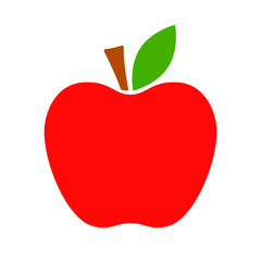 Red apple vector icon. Apple with green leaf. Flat vector illustration.