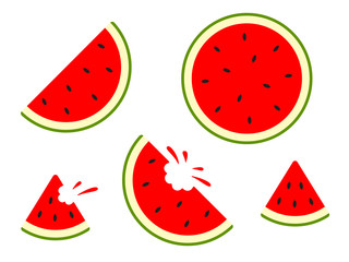 Watermelon icons - vector set. Vector water melon. Slice fruit isolated