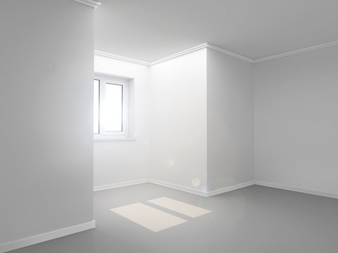 Белая комната с окном. 3D Иллюстрация.
