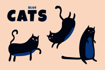 Blue cats. Vector cartoon.