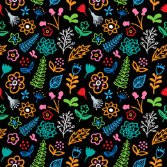 Fototapeta premium Seamless hand-drawn vector color floral pattern
