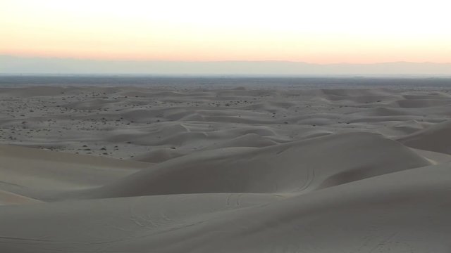 View or panorama from North Algodones Dunes in California in evening sun.