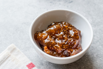 Homemade Organic Fig Jam in Small Ceramic Bowl / Marmalade.