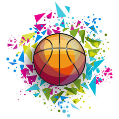 Colorful basketball with abstract triangles in the background vector sport illustration © armo