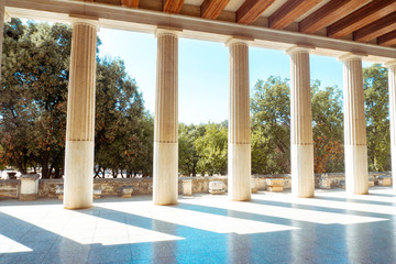 ancient Greek columns and gardens