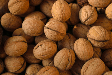 Natural abstract background of walnuts in shell