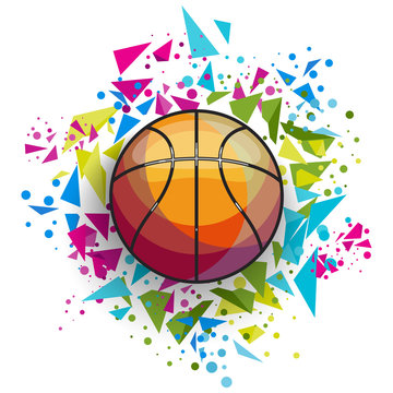Colorful basketball with abstract triangles in the background vector sport illustration
