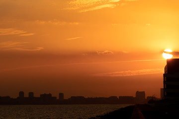 Naklejka premium Sunset at Akanehama Beach Park in Narashino City, Chiba Prefecture, Japan
