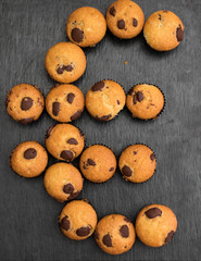 Chocolate chip muffins with euro sign shape.