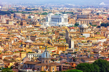 View on Vittoriano and old Roman buildings from Villa Borghese
