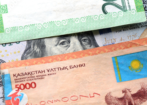 Kazakhstan Tenge And Dollars Banknotes Macro Background On Banking Kazakhstan Tenge And Dollars Banknotes Macro Background On Banking Devaluation The To Dollar