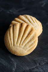 Aberffraw biscuits or Teisen Berffro a traditional Welsh shortbread from Anglesey made with butter flour and sugar and shaped like a scallop shell.