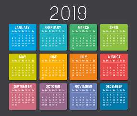 Year 2019 calendar vector template
