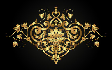 Golden decorative calligraphic floral ornament in vintage style