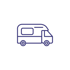 Camping car line icon. Caravan, trailer, motorhome. Transport concept. Vector illustration can be used for topics like transportation, travel, tourism