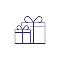 Gift boxes line icon. Present, birthday, holiday sale. Shopping concept. Vector illustration can be used for topics like holiday, retail, celebration