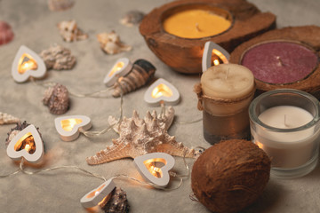 Christmas decorations with garlands and seashells