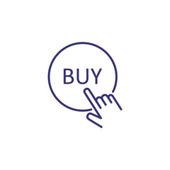 Hand pushing buy button line icon. Online shop, buying, sale. Shopping concept. Vector illustration can be used for topics like retail, consumerism, internet service
