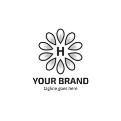 White flower petals logo icon with letter H