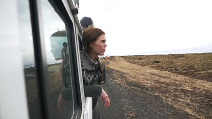 Young couple discovering iceland doing a tour in the lands. Video concepts about wanderlust traveling