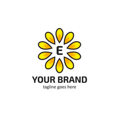 Yellow sunflower petals with letter E logo icon symbol vector