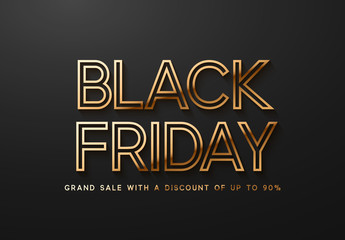 Black Friday Sale. Banner, poster, logo golden color on dark background.