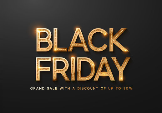 Black Friday Sale. Banner, poster, logo golden color on dark background.