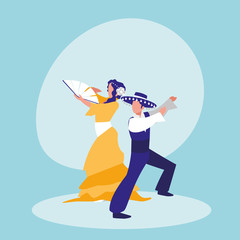 flamenco dancers couple isolated icon