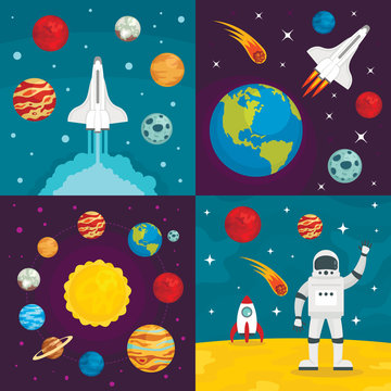 Space planets banner set. Flat illustration of space planets vector banner set for web design