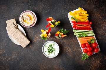 Healthy snacks. Vegetables and hummus