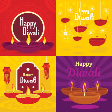 Diwali banner set. Flat illustration of diwali vector banner set for web design