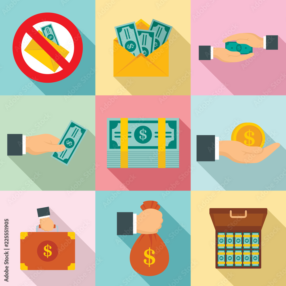 Poster bribery icon set. flat set of bribery vector icons for web design